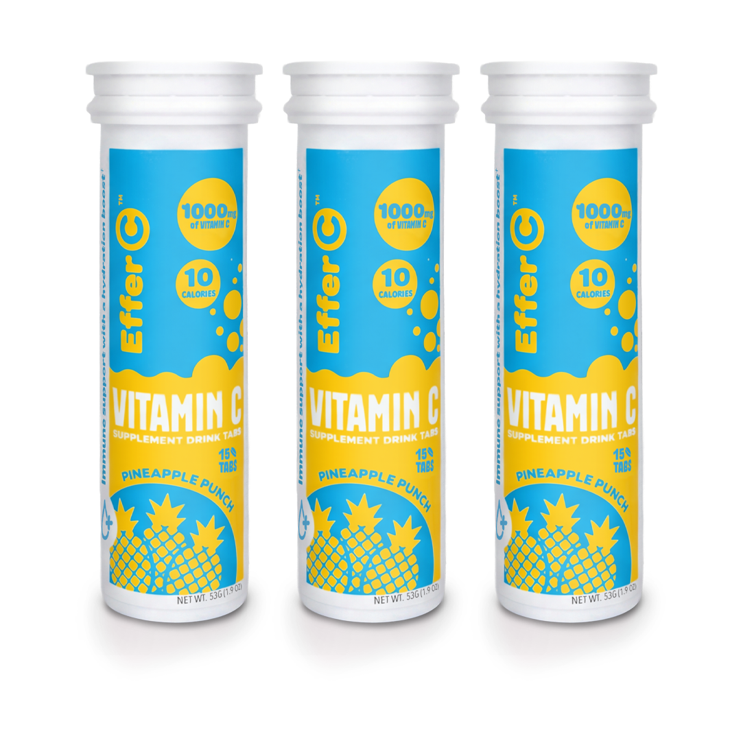 Effer-C | Pineapple Punch Flavor | 1000mg of Vitamin C | 3-Pack 45 Effervescent Tablets