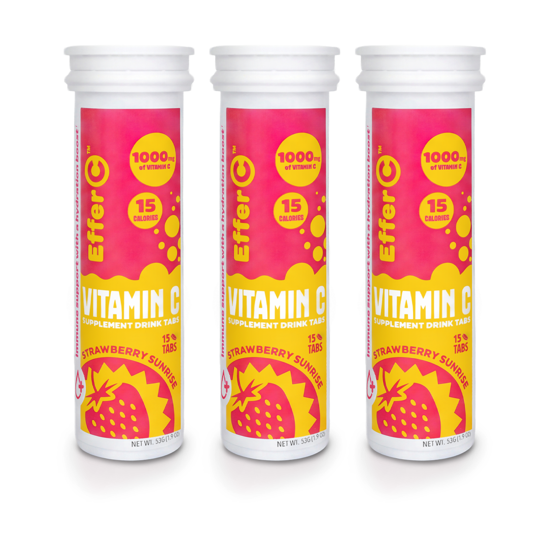 Effer-C | Strawberry Sunrise Flavor | 1000mg of Vitamin C | 3-Pack 45 Effervescent Tablets